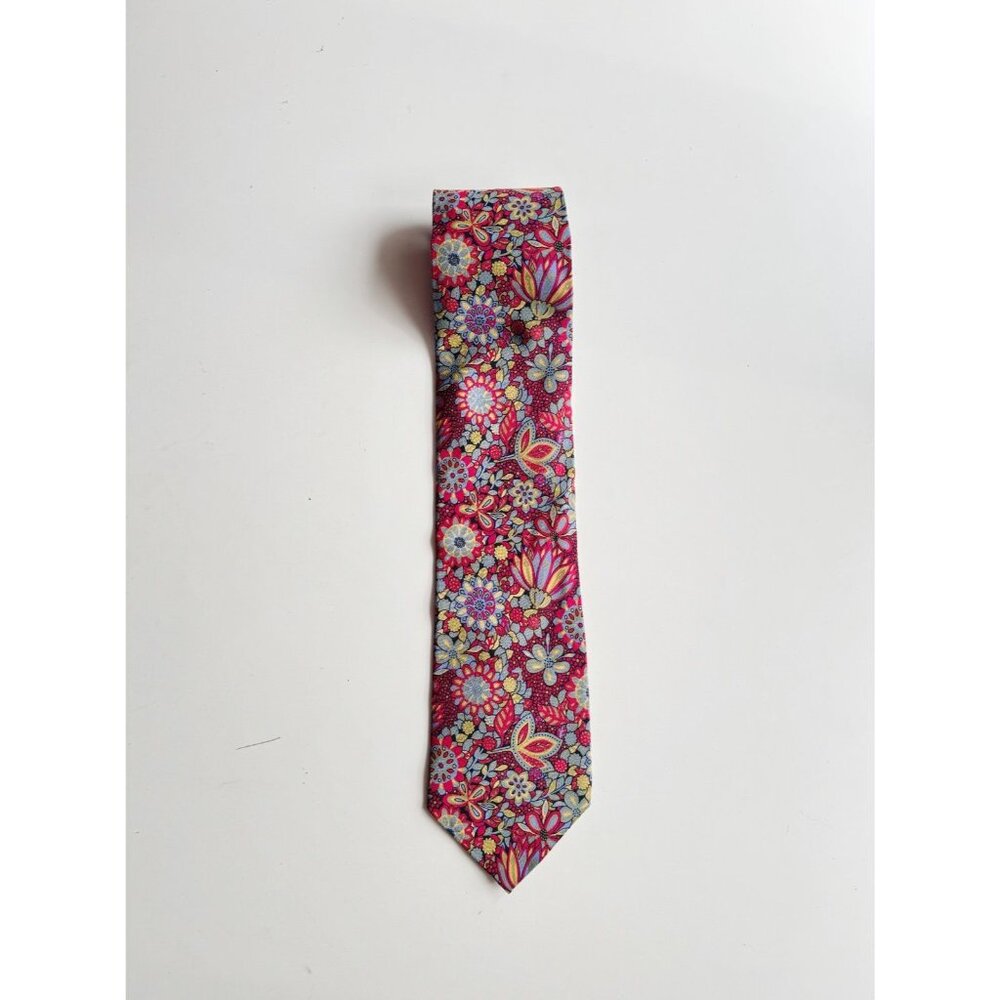 Vintage AQUASCUTUM Red Purple Floral 100% Silk Crepe Tie